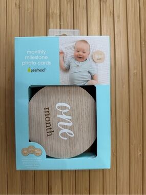 Pearhead Light Blue Baby Monthly Milestone Photo Cards with Wood Accent